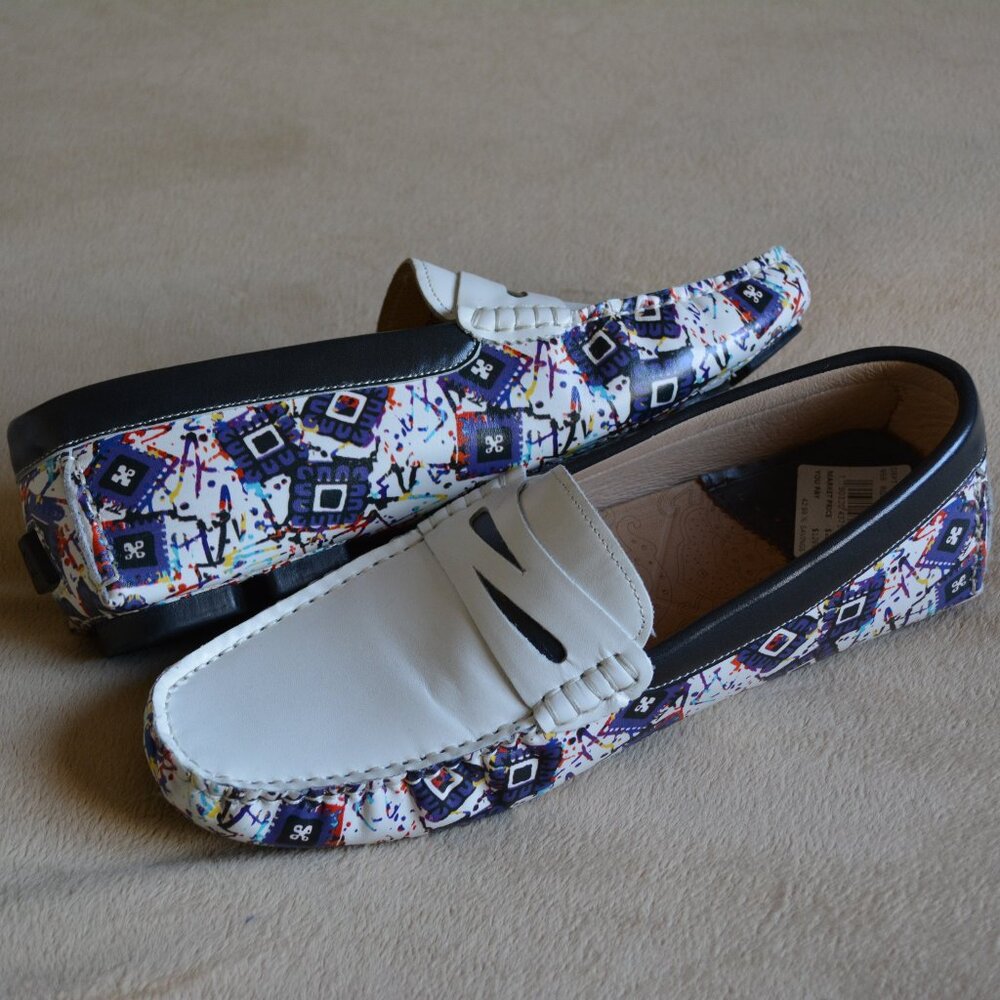 Robert Graham RG5487S White print Loafers, Slip On, Moccasin Shoes, 9.5, NWT